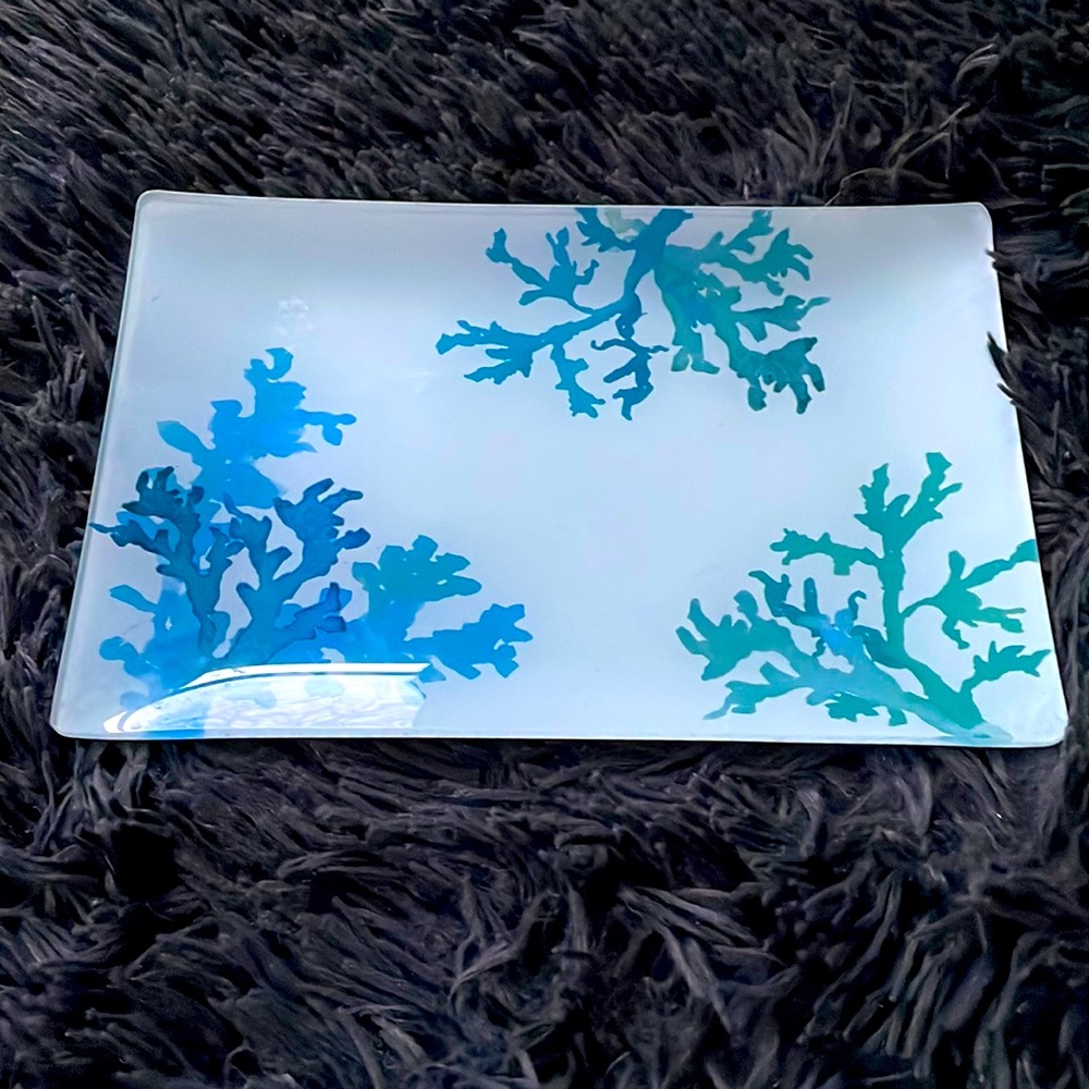 WEST ELM CORAL glass decor plate